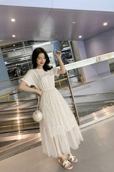 Loose O-Neck Casual Mesh Sequined Dress